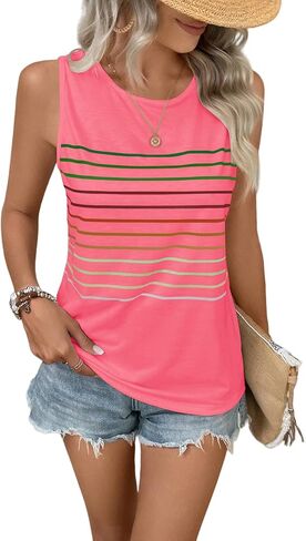 EyMuse Tank Tops for Women Summer Striped Sleeveless Tee Loose Casual Crewneck Shirts 2026 Fashion Beach Vacation Clothes in Kuwait