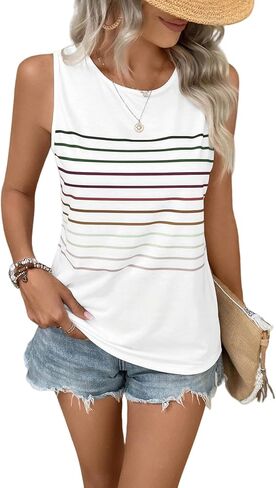 EyMuse Tank Tops for Women Summer Striped Sleeveless Tee Loose Casual Crewneck Shirts 2026 Fashion Beach Vacation Clothes in Kuwait