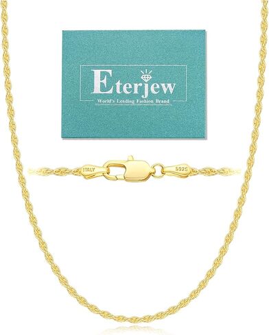 18k Gold or S925 Sterling Silver Rope Chain Necklace for Women, 2mm Womens Rope Necklace, Sturdy, Not Easy to Fade, Hypoallergenic 16-26 Inches in Kuwait