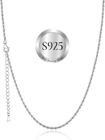 SILVERCUTE 925 Sterling Silver Necklace for Women,1mm/1.3mm/1.5mm/1.6mm Thin Silver Cable Chain/Box Chain/Rope Chain Necklace with Extension Chain,18/20/22/24/26/28/30 Inch in Saudi Arabia