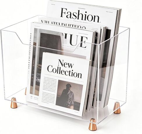 Acrylic Magazine Holder, Crystal Clear Magazine Rack Floor with Metal Feet, Files Newspapers Book Organizer for Bathroom, Living Room, Home Office in Saudi Arabia