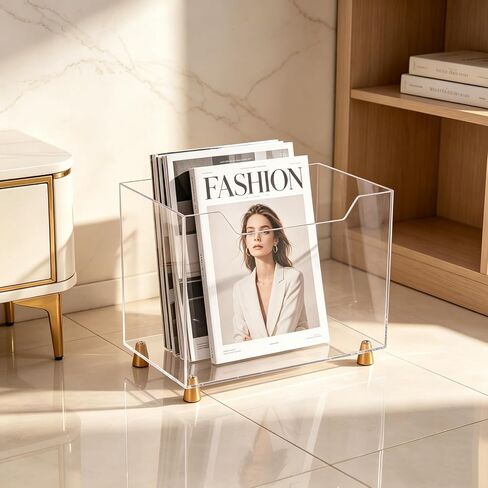 Acrylic Magazine Holder, Crystal Clear Magazine Rack Floor with Metal Feet, Files Newspapers Book Organizer for Bathroom, Living Room, Home Office in Saudi Arabia