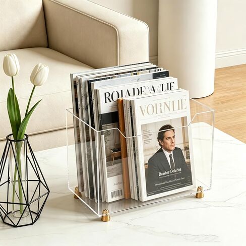 Acrylic Magazine Holder, Crystal Clear Magazine Rack Floor with Metal Feet, Files Newspapers Book Organizer for Bathroom, Living Room, Home Office in Saudi Arabia