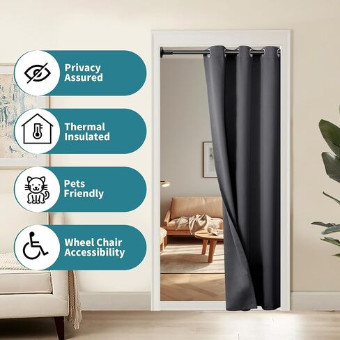 BGment Doorway Curtain for Closets Without Doors - 34 x 80 Inch 1 Panel Dark Grey Thermal Insulated Privacy Blackout Curtain for French Door Hallway in Saudi Arabia
