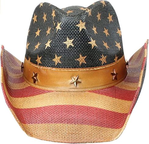 Men’s Vintage Tea-Stained USA American Flag Cowboy Hat w/Western Shape-It Brim in Kuwait