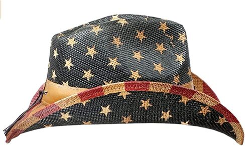 Men’s Vintage Tea-Stained USA American Flag Cowboy Hat w/Western Shape-It Brim in Kuwait