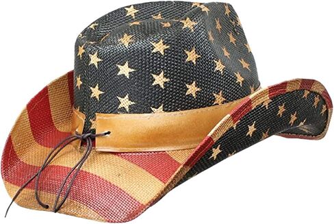 Men’s Vintage Tea-Stained USA American Flag Cowboy Hat w/Western Shape-It Brim in Kuwait