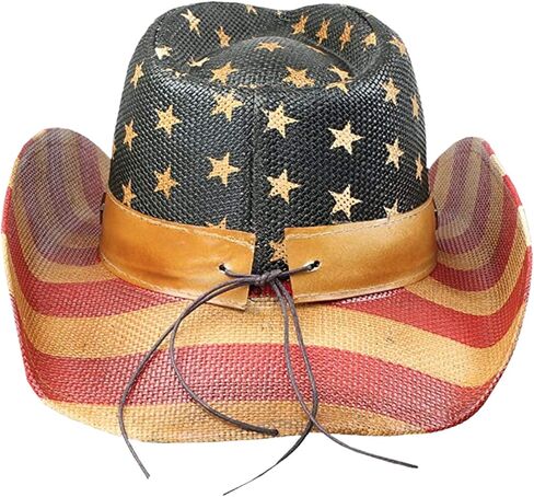 Men’s Vintage Tea-Stained USA American Flag Cowboy Hat w/Western Shape-It Brim in Kuwait