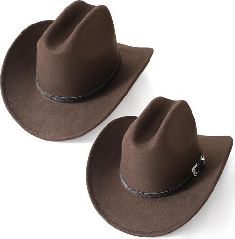 2pcs Western Cowboy Hat for Men Women Black Cowgirl Hat Felt Fedora Country Cow Girl Hats with Belt Buckle Party in Saudi Arabia