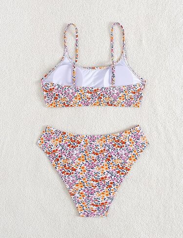 YIMISAN Women's Two Piece Swimsuit Floral Print Bikini Sets Spaghetti Straps Scoop Neck Mid Waist Cheeky Bathing Suit in Saudi Arabia