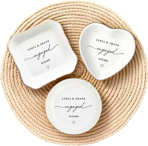 Personalized Ring Dish Engagement Gift for Couples - Custom Ceramic Jewelry Tray for Bride, Her, Women & Friends - Monogrammed Wedding Gifts, Trinket Dish for Rings and Earrings, Bridal Shower Gift in Saudi Arabia