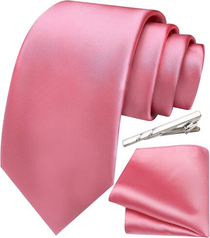Solid Color Ties for Men Satin Formal Necktie and Pocket Square Set in Saudi Arabia