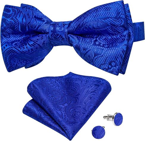 DiBanGu Silk Paisley Bow Tie for Men Soild Pre-tied Bowtie and Jacquard Woven Pocket Square Cufflinks Set for Wedding Party in Kuwait