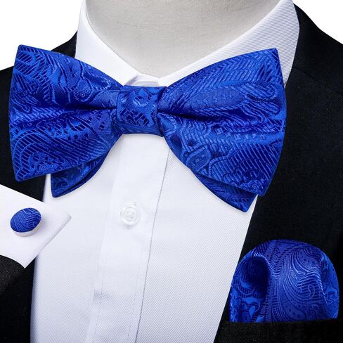 DiBanGu Silk Paisley Bow Tie for Men Soild Pre-tied Bowtie and Jacquard Woven Pocket Square Cufflinks Set for Wedding Party in Kuwait
