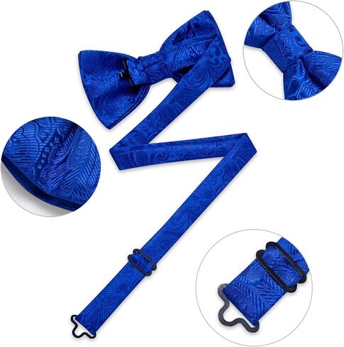 DiBanGu Silk Paisley Bow Tie for Men Soild Pre-tied Bowtie and Jacquard Woven Pocket Square Cufflinks Set for Wedding Party in Kuwait
