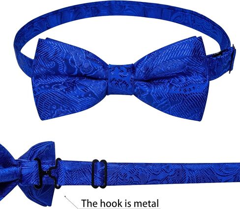 DiBanGu Silk Paisley Bow Tie for Men Soild Pre-tied Bowtie and Jacquard Woven Pocket Square Cufflinks Set for Wedding Party in Kuwait