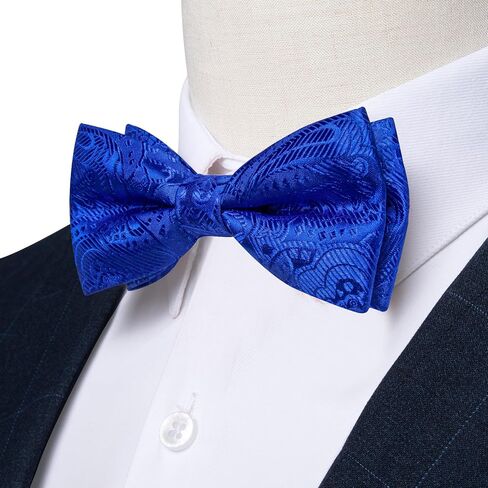 DiBanGu Silk Paisley Bow Tie for Men Soild Pre-tied Bowtie and Jacquard Woven Pocket Square Cufflinks Set for Wedding Party in Kuwait