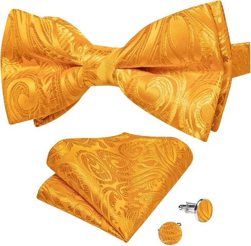 DiBanGu Silk Paisley Bow Tie for Men Soild Pre-tied Bowtie and Jacquard Woven Pocket Square Cufflinks Set for Wedding Party in Kuwait