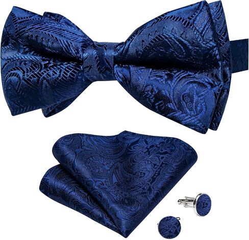 DiBanGu Silk Paisley Bow Tie for Men Soild Pre-tied Bowtie and Jacquard Woven Pocket Square Cufflinks Set for Wedding Party in Kuwait