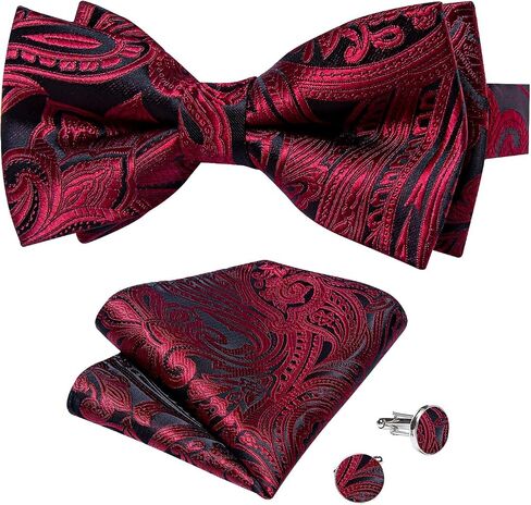 DiBanGu Silk Paisley Bow Tie for Men Soild Pre-tied Bowtie and Jacquard Woven Pocket Square Cufflinks Set for Wedding Party in Kuwait