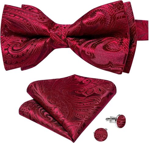 DiBanGu Silk Paisley Bow Tie for Men Soild Pre-tied Bowtie and Jacquard Woven Pocket Square Cufflinks Set for Wedding Party in Kuwait