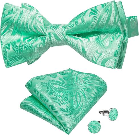 DiBanGu Silk Paisley Bow Tie for Men Soild Pre-tied Bowtie and Jacquard Woven Pocket Square Cufflinks Set for Wedding Party in Kuwait