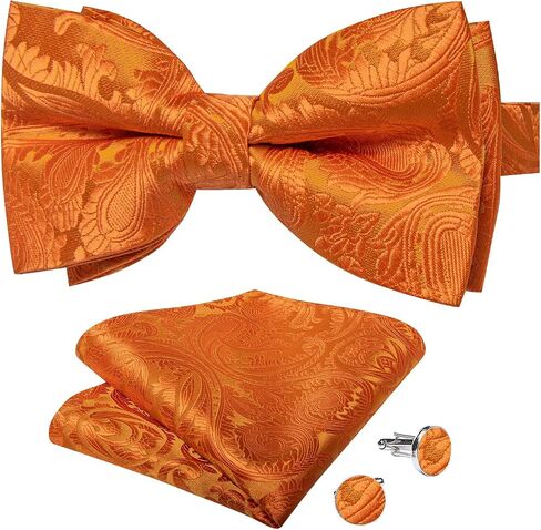 DiBanGu Silk Paisley Bow Tie for Men Soild Pre-tied Bowtie and Jacquard Woven Pocket Square Cufflinks Set for Wedding Party in Kuwait