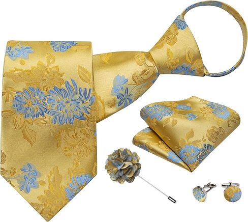 DiBanGu Mens Adjustable Zipper Tie Set Paisley Pre-tied Tie | Mens Zipper Ties For Men, Paisley Silk Tie with Pocket Square, Lapel Pin Cufflinks, Wedding Business, in Kuwait