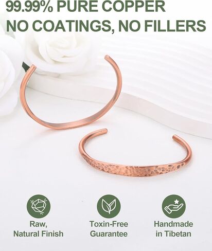 Pure Copper Bracelet – Copper Bracelet for Men & Women – 100% Solid, Raw & Uncoated Handmade Tibetan Cuff Bangle in Saudi Arabia