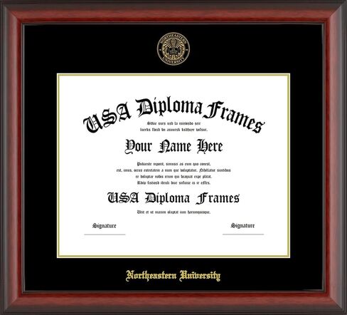 Northeastern University Diploma Frame 11" x 14" Black Gold Trim Glossy with Black and Gold Matting in Saudi Arabia