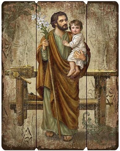 Christian Brands Wooden Pallet Wall Hanging - Saint Joseph and Child, 12" W x 15" H in Kuwait