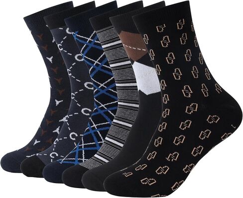 Forony Mens Dress Socks 6 Pair Combed Cotton Classic Patterns Comfort Nice Size 8-13 in Saudi Arabia