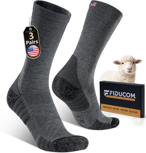 Merino Wool Crew Work Socks for Men Hiking Socks Breathable Cushioned Moisture-Wicking for Heavy Duty in Saudi Arabia