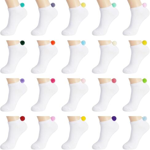 20 Pairs Women Pom Pom Socks Ankle Lowcut Seamless Socks with Balls on The Back for Women Men in Saudi Arabia