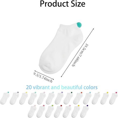 20 Pairs Women Pom Pom Socks Ankle Lowcut Seamless Socks with Balls on The Back for Women Men in Saudi Arabia