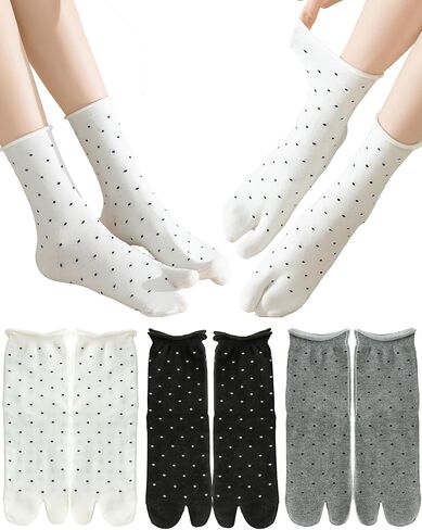 Women Tabi Socks Split Toe Polka Dot Socks Japanese Ruffle Frilly Tabis Flip Flop Sandals Sock Toes Separated Sock in Saudi Arabia