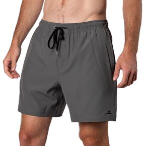 Beach & Barn High Noon Men's Quick-Dry Swim Trunks, 7" Inseam, Stretch Fabric, Zippered Back Pocket, S-XXL in Kuwait