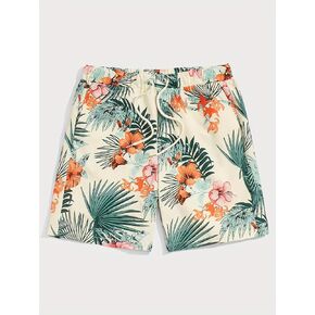 Men's Tropical Print Drawstring Elastic Waist Shorts, Perfect for Summer Outings and Beach Vacations (Large) Multicolor in Kuwait