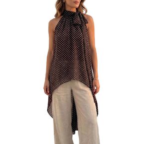 Women's Flowy Asymmetrical Halter Top Y2K Boho Sleeveless High Neck Sheer Chiffon Blouse for Casual Dressy Going Out in Saudi Arabia