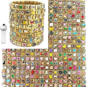 100 pcs Gold RANDOM 3D Italian charm Bracelet Links Collections, Golden DIY Italian Charm Bracelet Parts,1 PCS Link Starter Tool,Home Made Jewelry For Friends,Daughter,Mother,Soulmate,Hand-Made Gifts,Fully Assembled & Ready to Wear. in Saudi Arabia