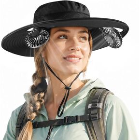 2-in-1 Sun Hat with Detachable Neck Fan, UPF 50+ Wide Brim, 3-Speed Adjustable, Rechargeable Outdoor Essentials for Men Women Fishing Gardening Travel Black in Saudi Arabia