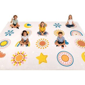 Kids Classroom Rug, 7.6' x12' Classroom Carpet with 24 Seating Spots, Classroom Area Rug for Preschool, Non-Slip Backing Easy to Clean Daycare Rug for Kindergarten, Homeschool & Playroom in Saudi Arabia