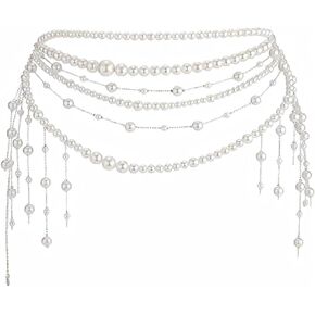 Multilayer Pearl Tassel Waist Chain– Elegant Pearl Belts for Women with Tassel Design, Adjustable Waist Chain Belt for Wedding Dress in Saudi Arabia