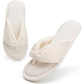 GOEWY Womens Flip Flops Slippers with Memory Foam Cute Corduroy Bow House Slippers Indoors Outdoors Soft Anti-Skid Open Top in Saudi Arabia