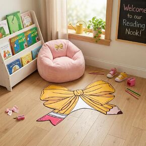Pencil Coquette Bow Rug 35.4"x23.6“ Cute Vintage Pink Bow Floor Mat Crystal Velvet Water Resistant Entryway Mat for Teacher Back School Classroom Decor Kids Playroom Bedroom Back to School Gift in Saudi Arabia