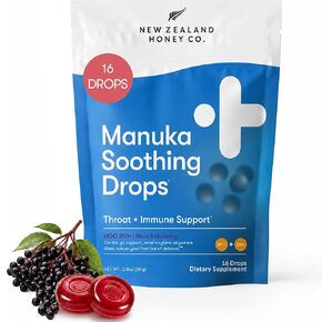 New Zealand Honey Co. Manuka Honey Cough Drops with Elderberry, Vitamin C & Zinc - Sore Throat & Dry Mouth Lozenges MGO 250+ - 16 Wrapped Throat Lozenges in Kuwait