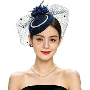 Vintage Feather Fascinator Pillbox Hat with Veil - Fascinator Tea Parties Hats Church Hat for Women in Kuwait
