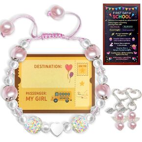 First Day of School Bracelet, First Day of Preschool Kindergarten 1st Grade 2nd Grade School Gift, Nice Back to School Gifts for Daughter Niece Granddaughter, Heart Bracelet with 2 Keychains and 2 Gretting Card. in Saudi Arabia