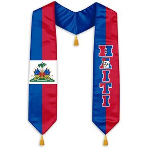 Haiti Flag Graduation Stole for International Students, 72 Inch Haitian Graduation Sash with Gold Tassels in Kuwait