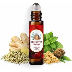 زيت برانا العطري لدعم الجهاز الهضمي من أجل صحة الأمعاء والانتفاخ والغازات وآلام البطن وتخفيف الإمساك - الحلتيت والشمر والزنجبيل وزيت الخروع والنعناع - 10 مل/0.33 أونصة سائلة in Kuwait